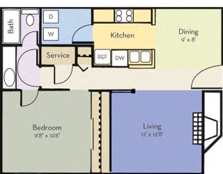 Colonial Floor Plan at Greensview Apartment Homes, Aurora, Colorado, CO