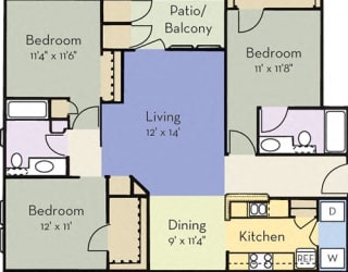 Riviera Floor Plan at Greensview Apartment Homes, Aurora, Colorado, CO