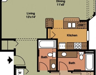 Tate (Traditional) Floorplan at Abbey Rowe Apartments in Olympia, Washington, WA