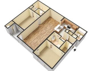 B2 (Traditional) Floor Plan at Island Park Apartments in Shreveport, Louisiana, LA