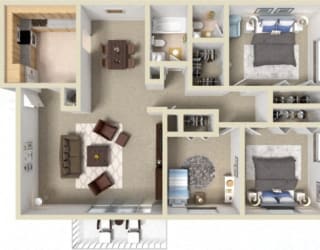 Floor Plan Three Bedroom 1.5 Bath