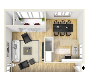 One Bedroom One Bath Floor Plan at The Villas at Monarch Beach, California