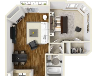One Bedroom 1 bath B Floor Plan at Burton, Los Angeles, CA