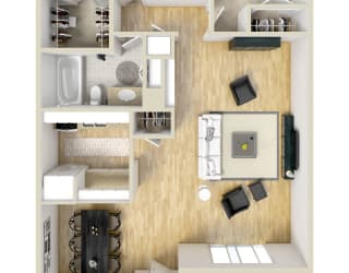 2 bed 2 bath floor plan A at Meridian Apartments, California