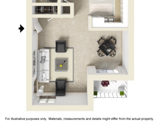 1 Bed 1 Bath Floor Plan at Bixby Knolls, Long Beach, CA, 90807