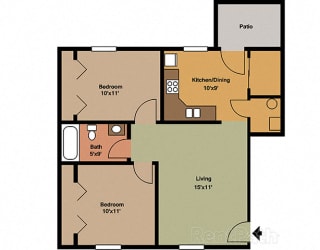 2 Bedroom 1 Bathroom Spacious Floor plan at Sandstone Court Apartments, Greenwood, IN, 46142