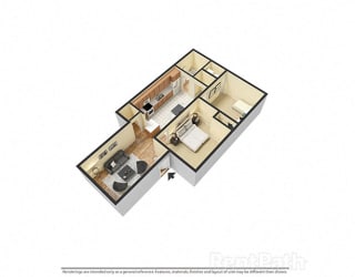 2 Bedroom, 1 Bathroom 3D Floor plan at Sandstone Court Apartments, Greenwood, IN