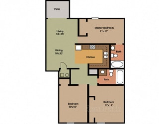 3 Bedroom 2 Bathroom Floor Plan at Sandstone Court Apartments, Greenwood, IN