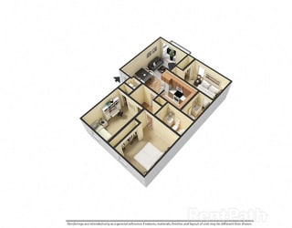 3 Bedroom 2 Bathroom 3D Floor Plan at Sandstone Court Apartments, Greenwood, Indiana