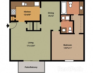 1 Bedroom 1.5 Bath Floor Plan at Waterstone Place Apartments, Indianapolis, 46229