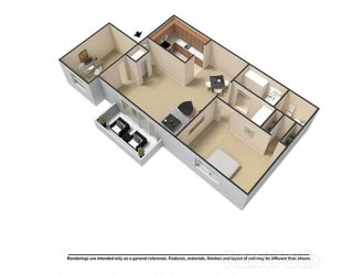 1 Bedroom, 1 Bath Plus Den 3D Floor Plan at Waterstone Place Apartments, Indianapolis
