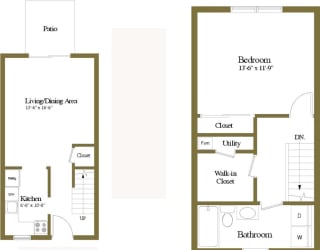 1 bedroom 1 bathroom Ashland floor plan at Seven Oaks Townhomes in Edgewood, MD