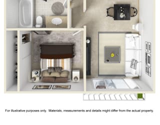 Two Bedroom One Bath Floor Plan at Clair Del and Clair Del Gardens, Long Beach, CA