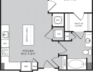A1e One Bedroom Floor Plan with Balcony at Apartment Homes For Rent in Vinings, GA