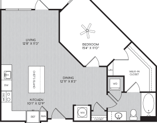 A4 One Bedroom Floor Plan with Balconyat Apartments in Vinings