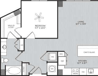 A3 One Bedroom Floor Plan with No Balcony at Apartments in Vinings