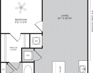 A1d One Bedroom Floor Plan with Optional Balcony at Apartments in Vinings