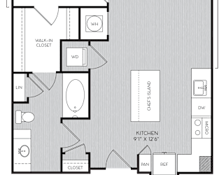 A2a One Bedroom Floor Plan with No Balcony at Apartment Homes For Rent in Vinings, GA