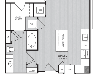 A2a One Bedroom Floor Plan with No Balcony at Apartment Homes For Rent in Vinings, GA