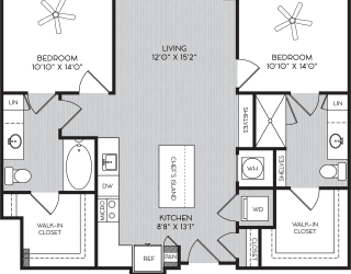B1 Two Bedroom Floor Plan with Balcony at Apartments in Vinings