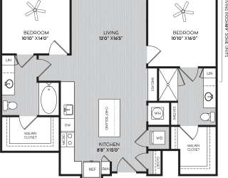 B-1a Two Bedroom Floor Plan with Balcony at Apartments in Vinings