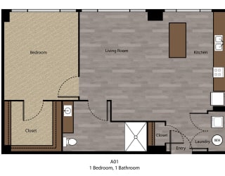 The Grand downtown KC 1bed 1 bath A at The Grand, Missouri, 64106