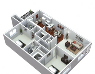 3-d 2 bedroom floor plan