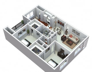 3D 2 bedroom floorplan