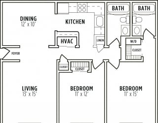 2 bedroom floor plan at Madison Rockwood, Ballwin, MO, 63011