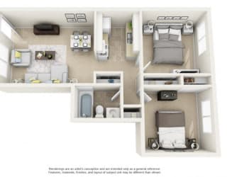 Floor Plan 2 Bed 1 Bath