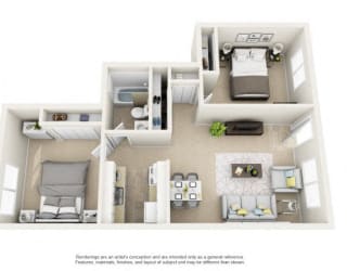 Floor Plan 2 Bed 1 Bath II
