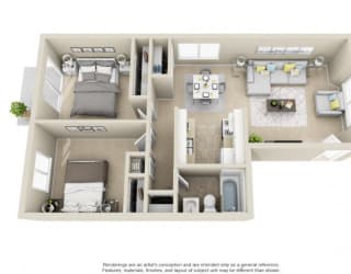 Floor Plan 2 Bed 1 Bath III