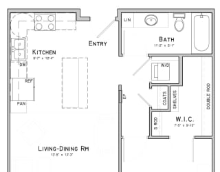 One bedroom layout-Lilac floor plan for rent at WH Flats in South Lincoln NE