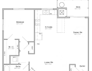 One bedroom layout-Peony floor plan for rent at WH Flats in South Lincoln NE