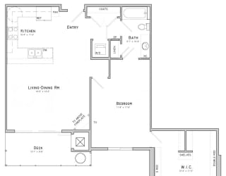 One bedroom layout-Wisteria floor plan for rent at WH Flats in South Lincoln NE