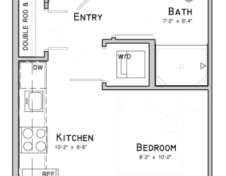 Studio apartment-Clover layout at WH Flats in south Lincoln NE