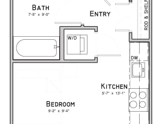 Studio apartment-Poppy floor plan at WH Flats in south Lincoln NE