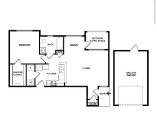Axis 1 Bedroom 1 Bathroom Floor Plan at Orion Prosper Lakes, Texas