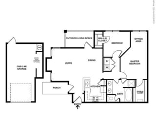 2 Bedroom 1 Bath Floor Plan at Orion Prosper Lakes, Prosper, Texas