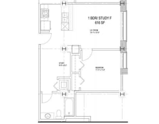 Floor Plan 1 Bedroom w/Study