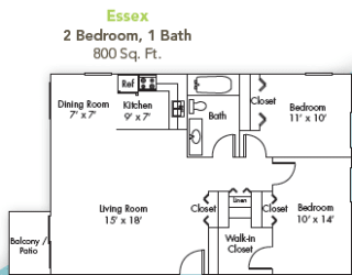 Floor Plan Two Bedroom One Bath