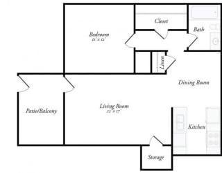 Floor Plan M - 1 Bed / 1 Bath