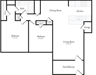 Floor Plan M - 2 Bed / 1 Bath