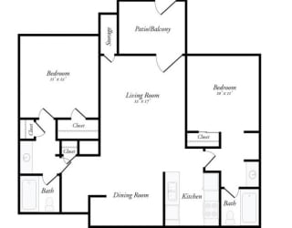 Floor Plan M - 2 Bed / 2 Bath