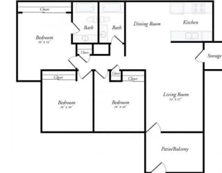 Floor Plan M - 3 Bed / 2 Bath