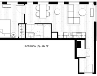 O2 Apartments 1 Bedroom C Floor Plan