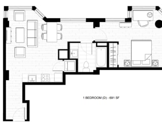 O2 Apartments 1 Bedroom D Floor Plan