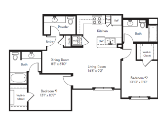 2 Bed 2.5 Bath Plan A at Apex Mission Valley, San Diego, California