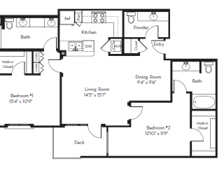 2 Bed 2.5 Bath Plan C at Apex Mission Valley, San Diego, 92108