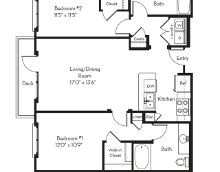 2 Bed 2 Bath Plan C at Apex Mission Valley, San Diego, 92108